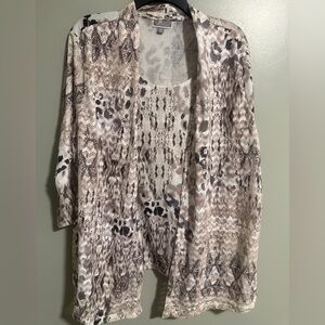 JM Collection Neutral Animal-Print Open Cardigan in Beige and Taupe XL NWT
